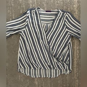 Blue and White mick wrap blouse